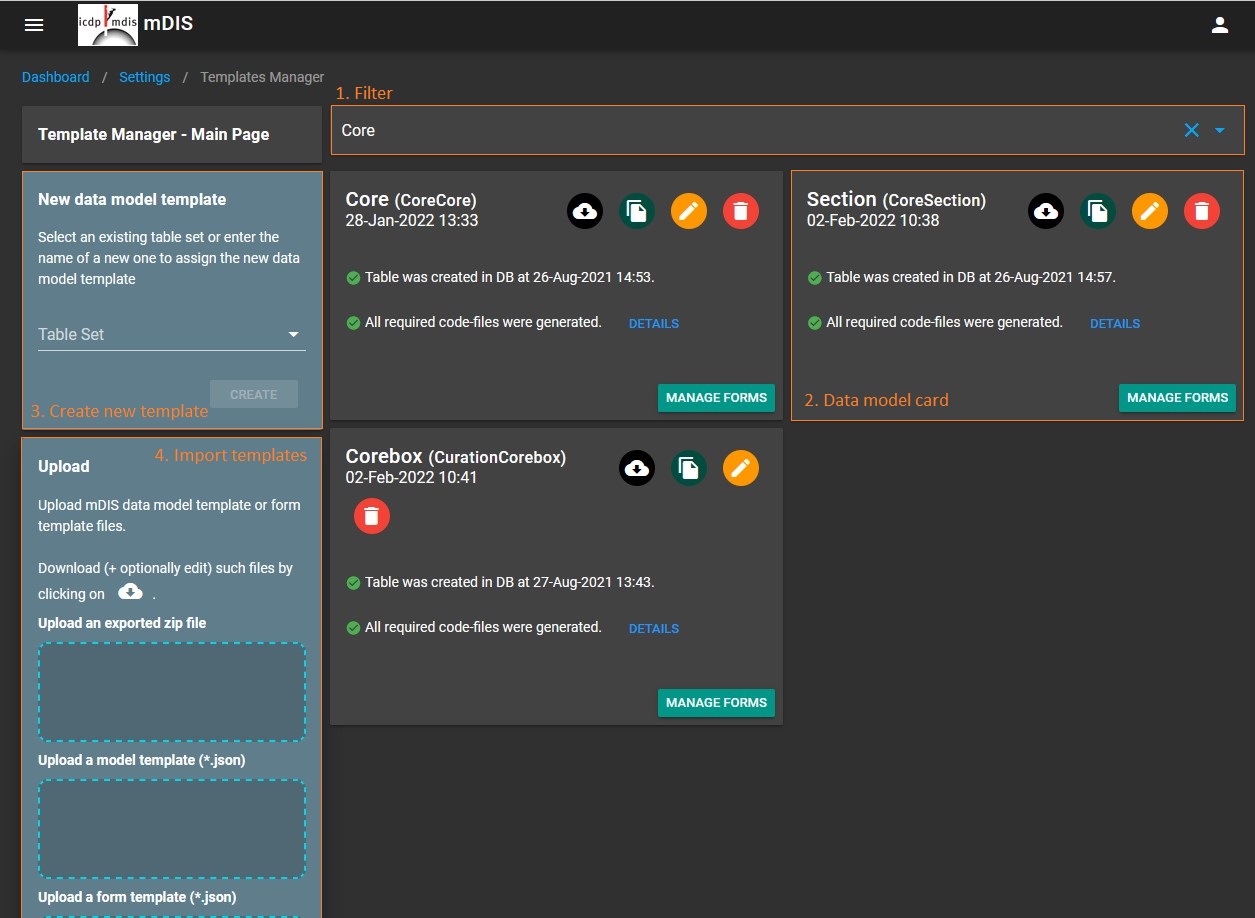 Template Manager main page